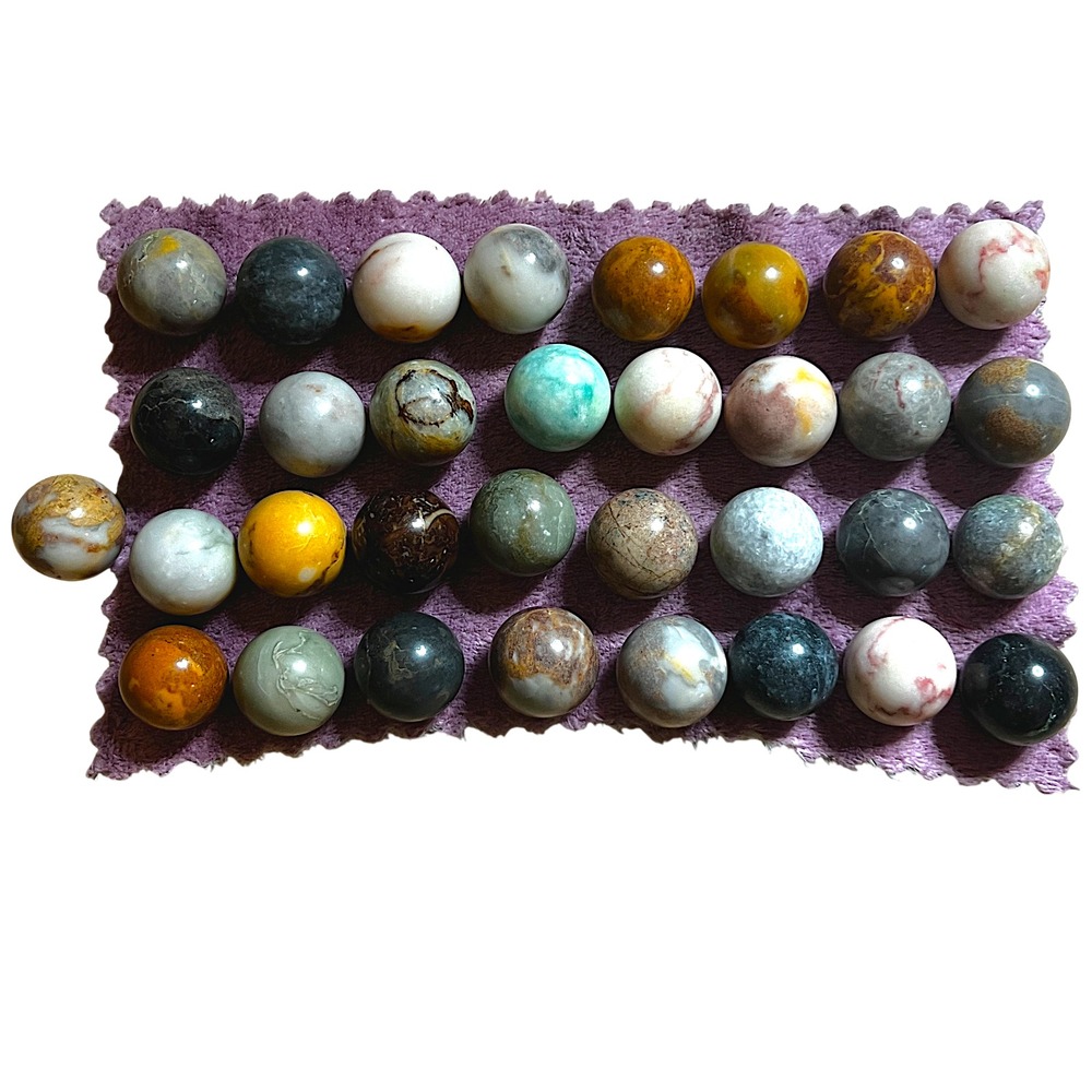 Vintage Lot of 33 Marble Stone Sphere Orbs Polished Balls Gemstone 25mm Diam 1"